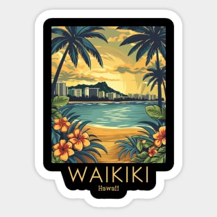 A Vintage Travel Illustration of Waikiki - Hawaii Sticker